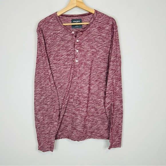 Bonobos Heathered Red Long Sleeve Slim Henley Shirt Medium - Picture 2 of 5